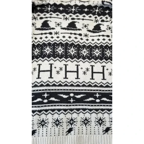 HARRY POTTER Gray Black Fair Isle Cardigan Sweater Small Medium Knit Hot Topic - Picture 2 of 6